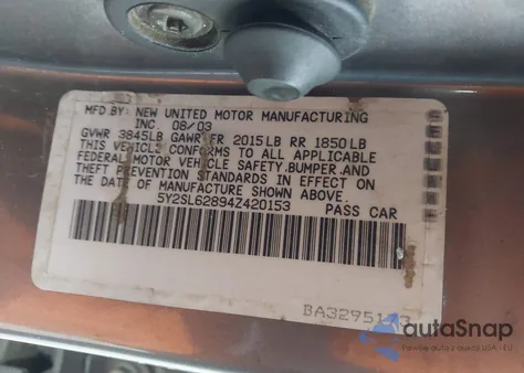 2004 Pontiac Vibe z USA, uszkodzony, nr VIN 5Y2SL62894Z420153